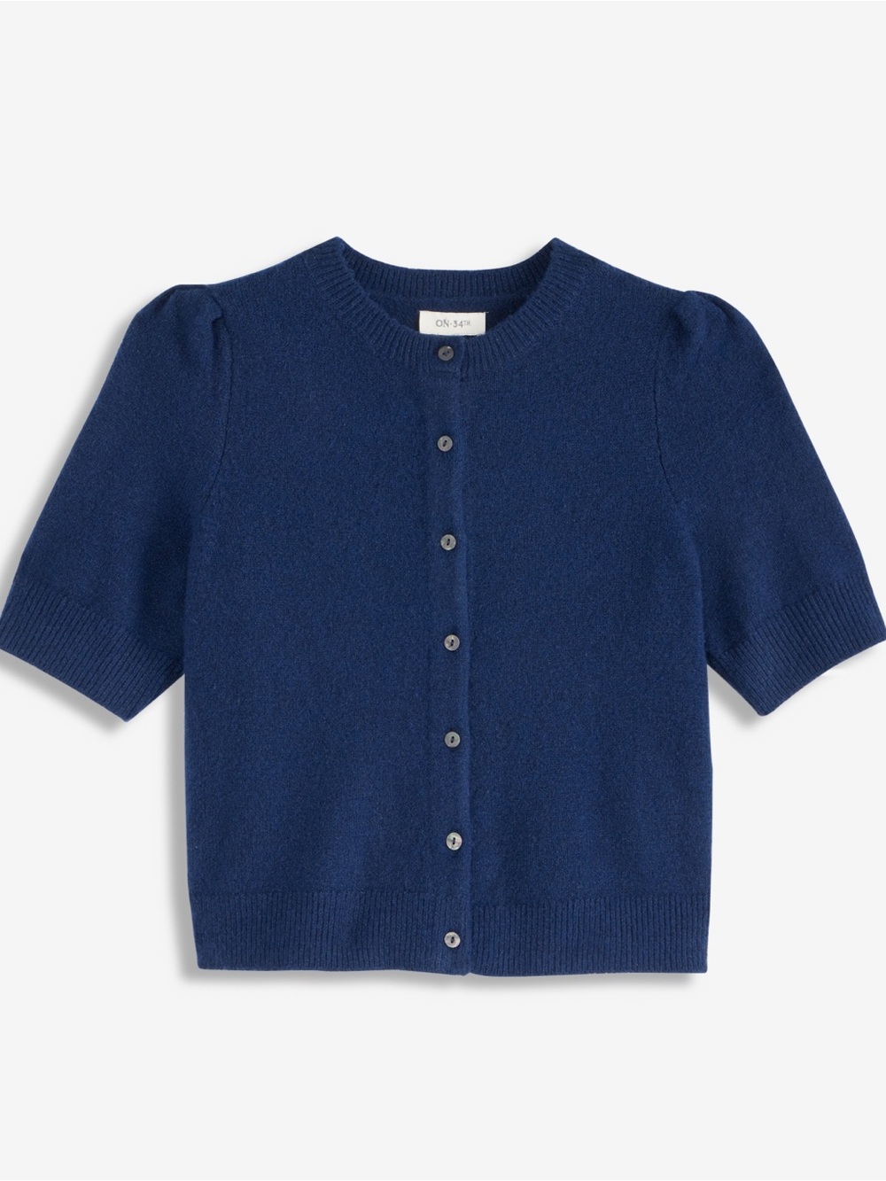 NWT ON 34TH Macy's Dark Navy Puff Sleeve Cropped Knit Button Front Cardigan